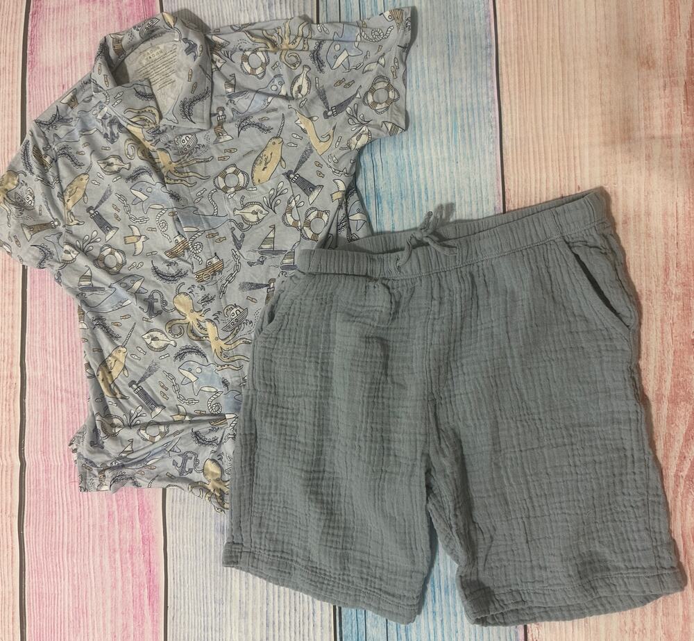 Angel Dear Nautical 2 Piece Set Boys Size 6 Bamboo Top Muslin Shorts